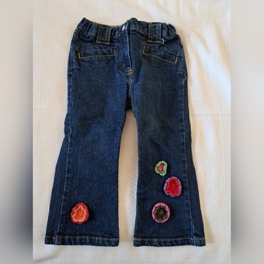 Hanna Andersson girls size 90 or 3T dark wash adjustable waist jeans, VGUC